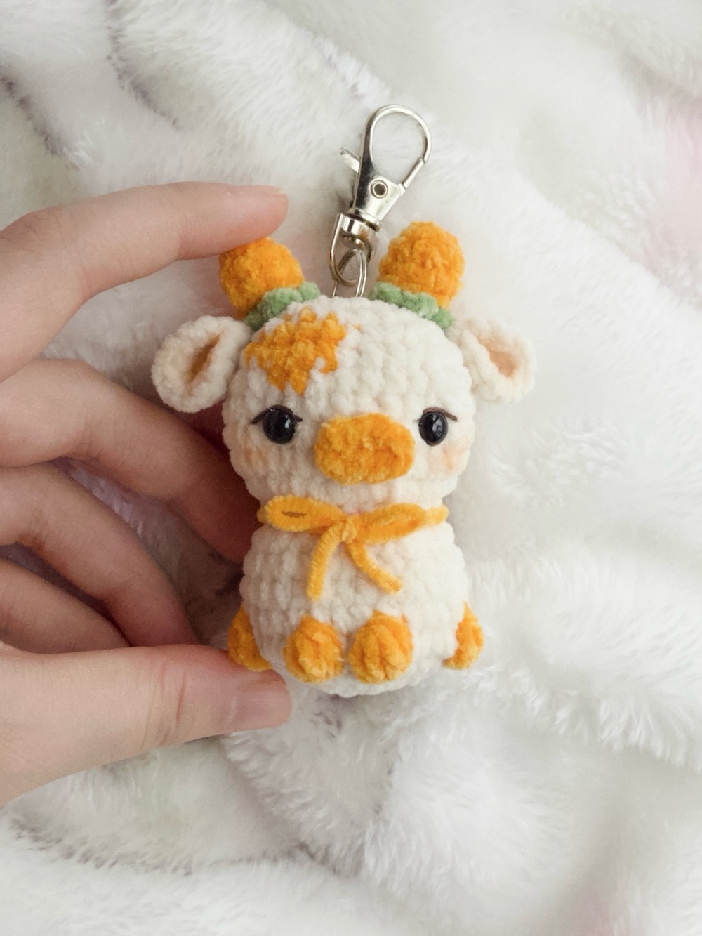 Handmade Crochet Pumpkin Cow Keychain